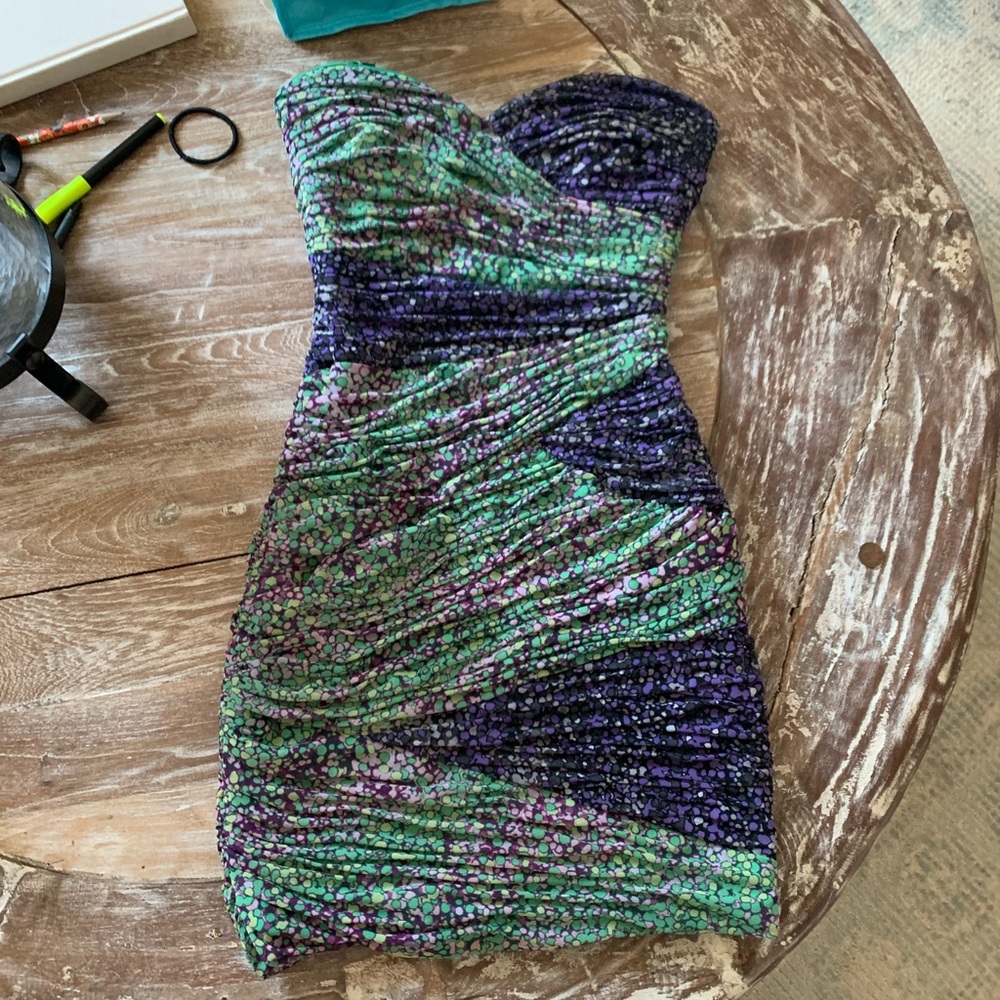 BCBG Ruched Multicolor Cocktail Dress